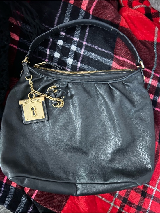 Juicy Couture Handbags - Juicy Couture Black Leather Shoulder Bag with Gold Hardware Charm